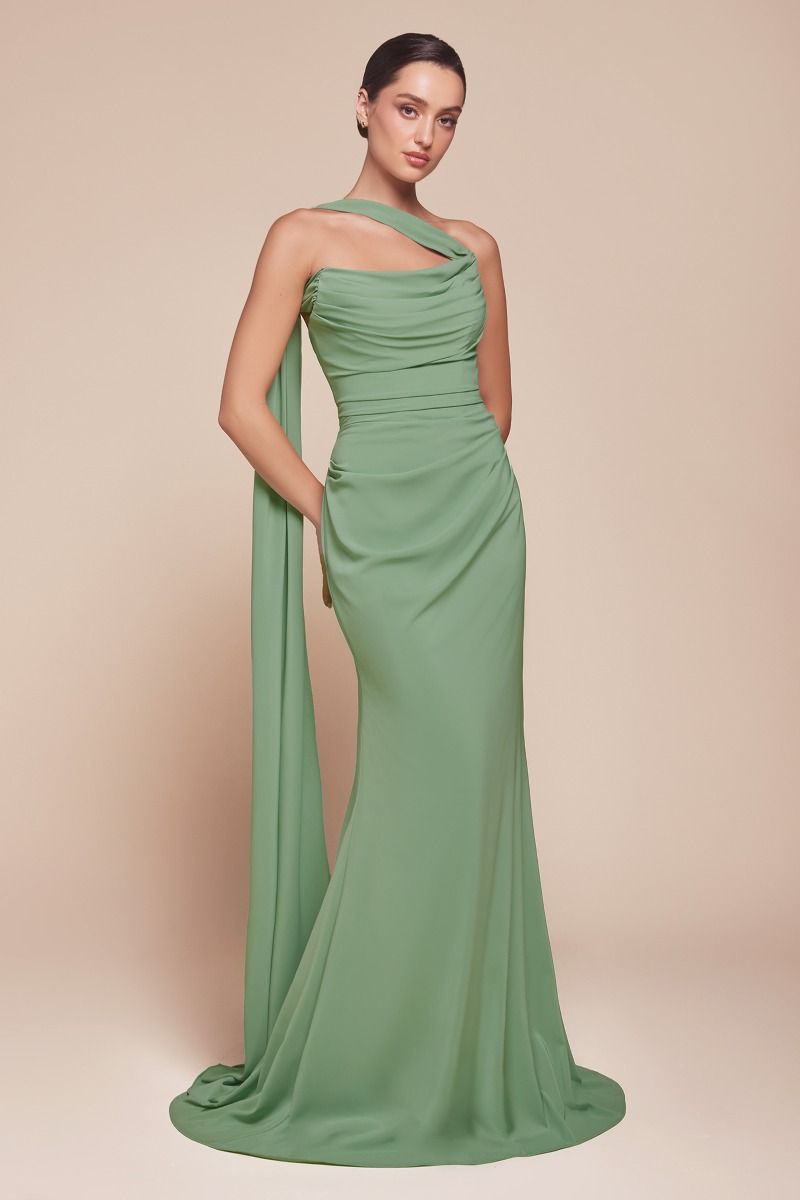 IRINA Neck Sash Tie chiffon bridesmaid dress with gathered bodice and modern ties, formal gown. Brisbane to Gold Coast.
