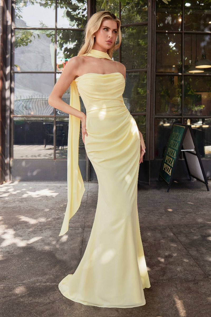 neck tie formal dress IRINA Sash Chiffon Bridesmaid Light Yellow / 10 USA Size:S ( 2-4) Short Sage Green Hoco Nude/White model: Reina