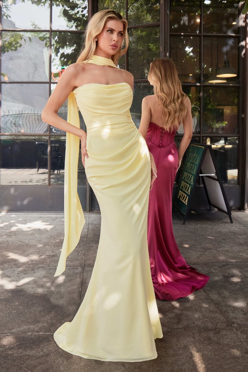 IRINA elegant yellow chiffon bridesmaid dress with neck sash tie, perfect for formal occasions, Brisbane to Gold Coast.
