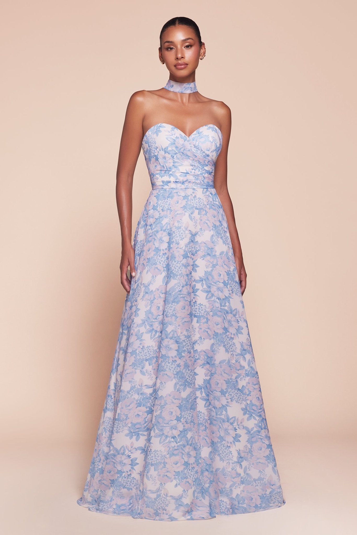 HELENA Strapless floral satin bridesmaid dress with sweetheart neckline, A-line design. Brisbane to Gold Coast.