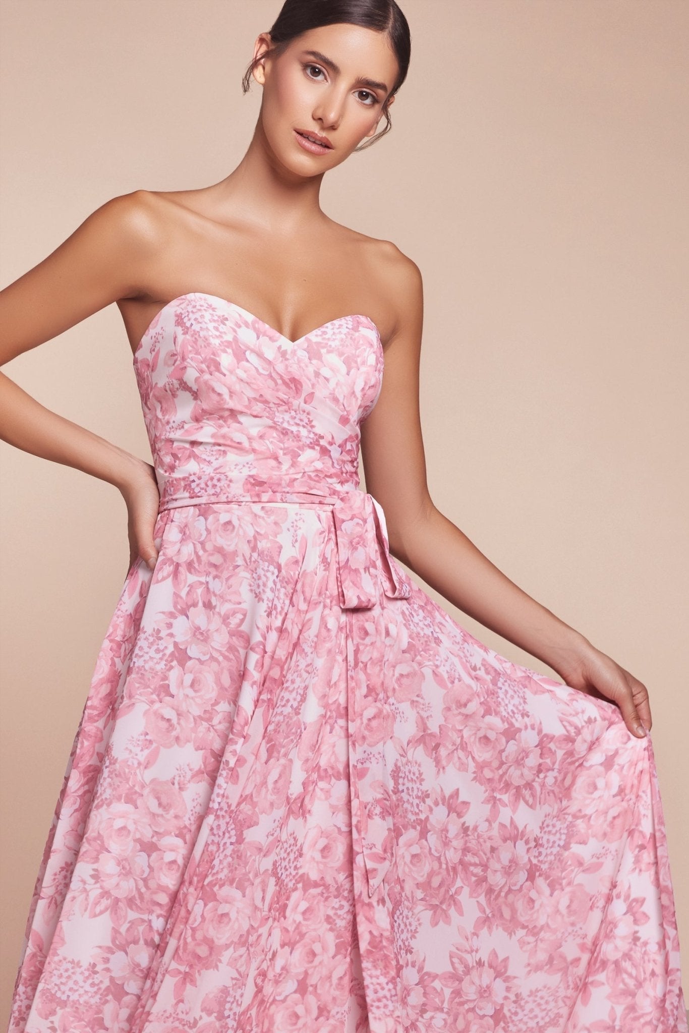 HELENA Strapless Floral Satin A-Line Bridesmaid Dress with Sweetheart Neckline, Brisbane to Gold Coast, Australia