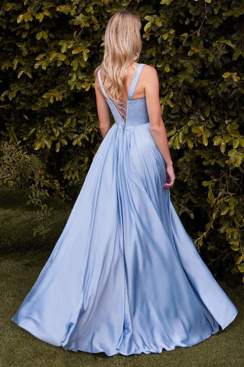 SOVANN Soft Satin Corset A-Line prom gown with lace-up back, perfect for formal occasions. Available from Brisbane to Gold Coast.