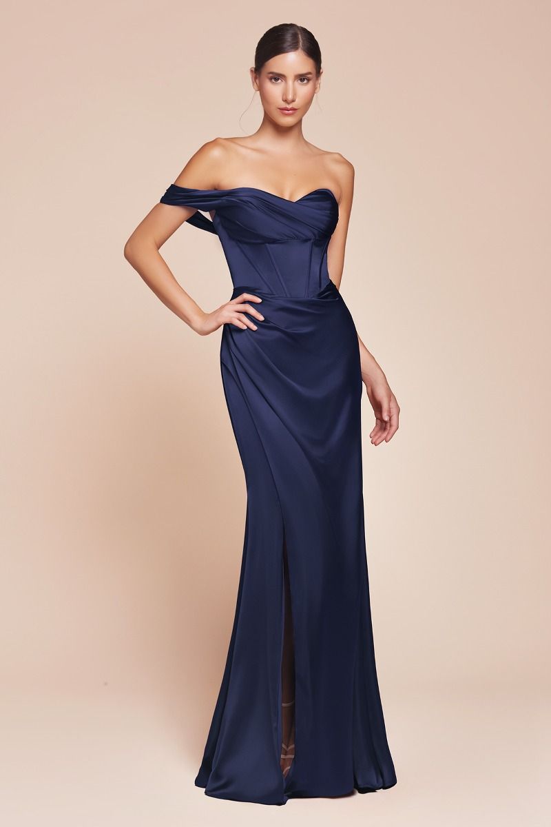 ANYA One Shoulder Satin Corset Bridesmaid Dress showcasing a pleated neckline and leg slit, perfect for formal events, Brisbane to Gold Coast.