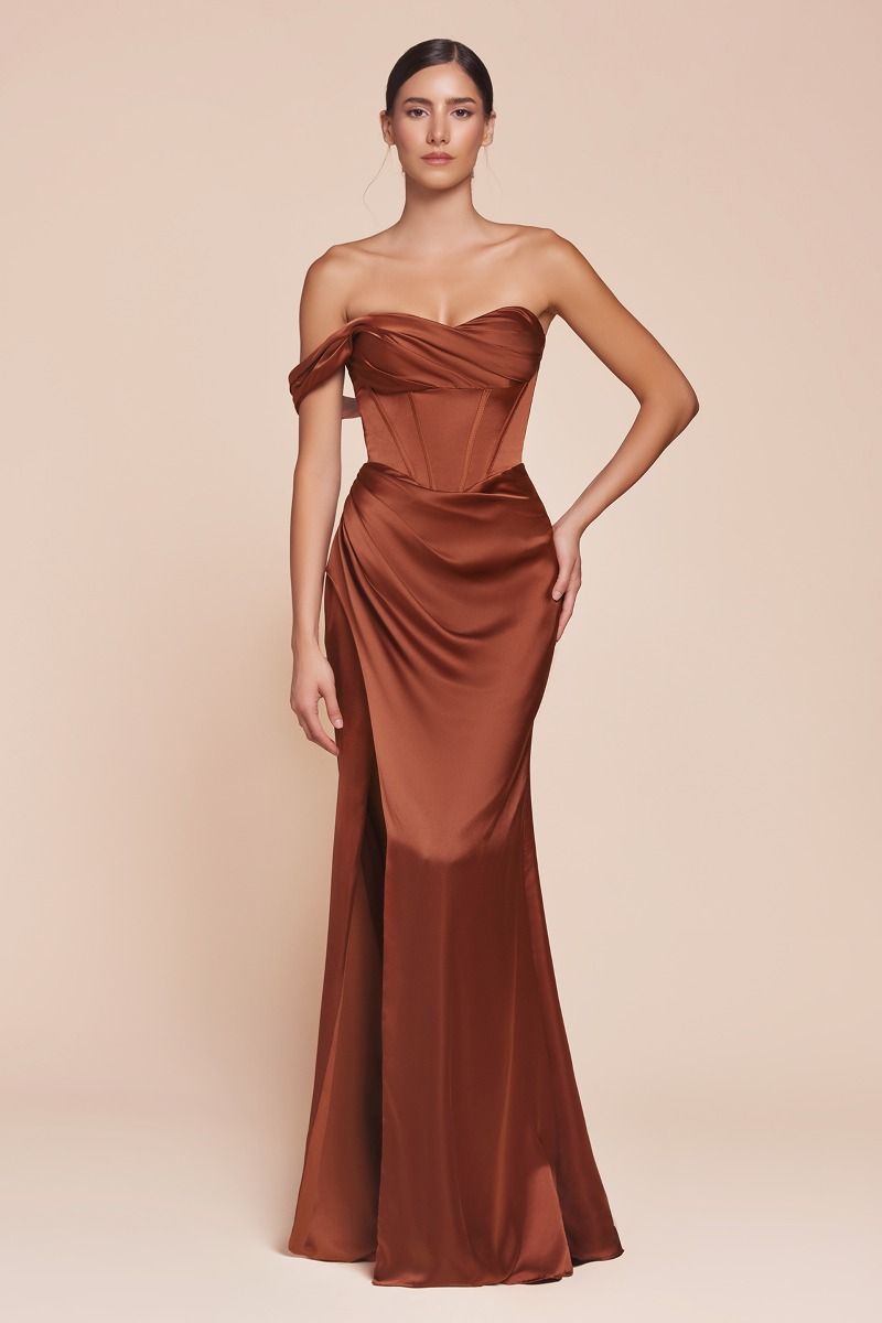 ANYA One Shoulder Satin Corset Bridesmaid Semi Formal Dress in Australia | One Honey Boutique