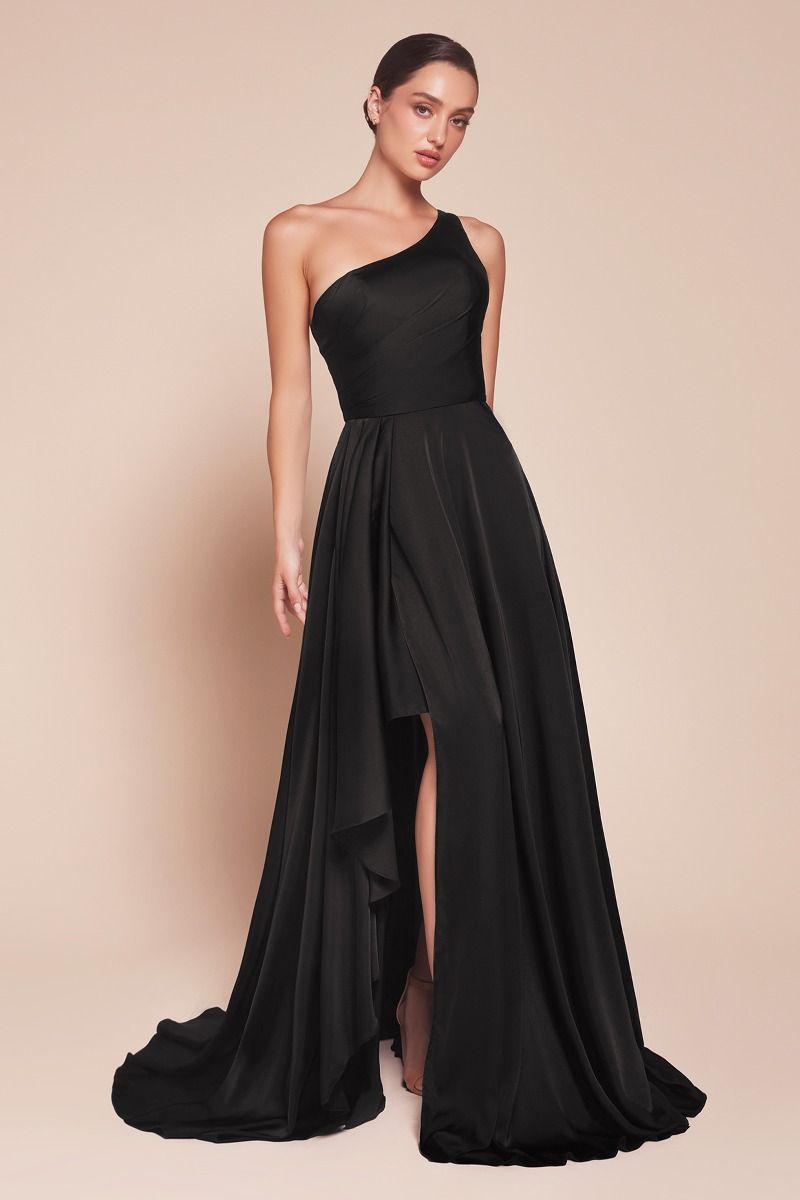 JASMINA One Shoulder Satin A-Line Bridesmaid Dress with asymmetrical skirt silhouette, ideal for formal events. Brisbane to Gold Coast.