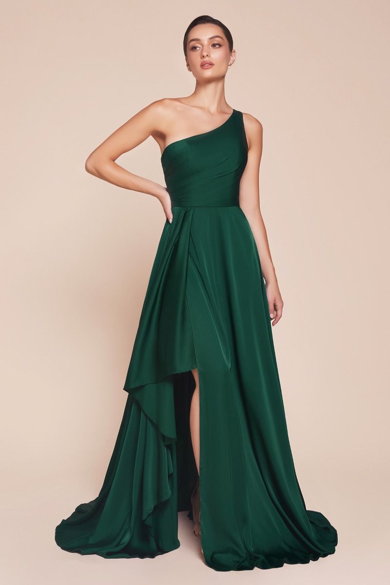 JASMINA One Shoulder Satin A-Line Bridesmaid Dress with asymmetrical skirt, formal gown, Brisbane to Gold Coast.