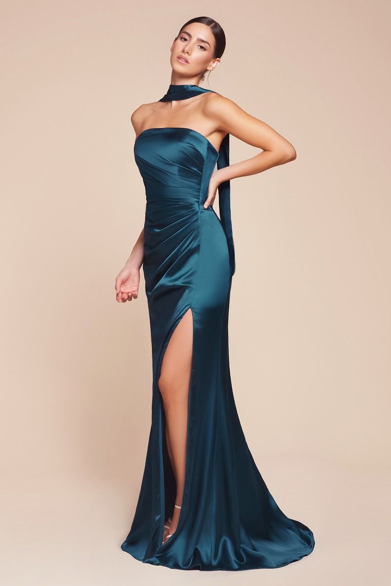 TIFFANY Strapless Satin Bridesmaid Semi Formal Dress with Sash in Australia | One Honey Boutique