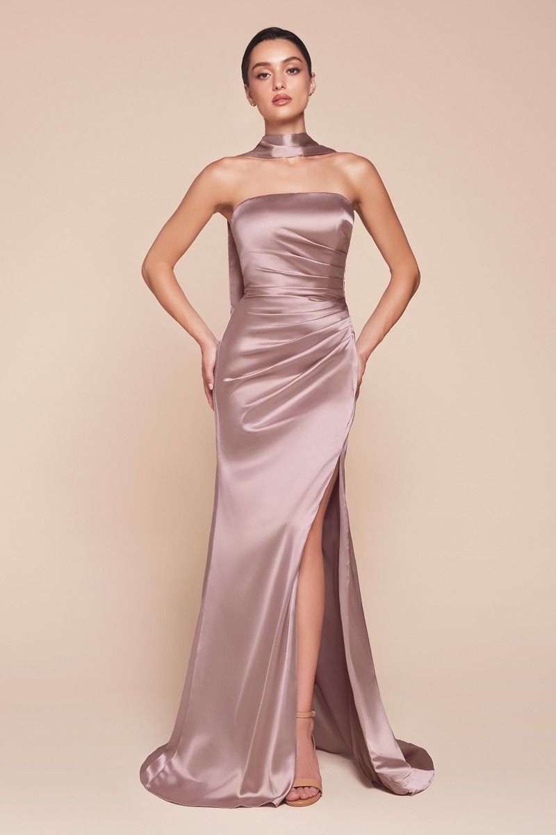 TIFFANY Strapless Satin Bridesmaid Semi Formal Dress with Sash in Australia | One Honey Boutique