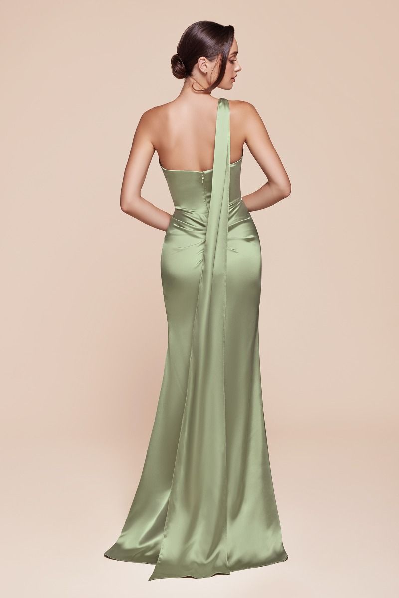 BETHANY satin fitted gown, featuring a one-shoulder design and gathered waist. Elegant evening gown, Brisbane to Gold Coast, Australia.
