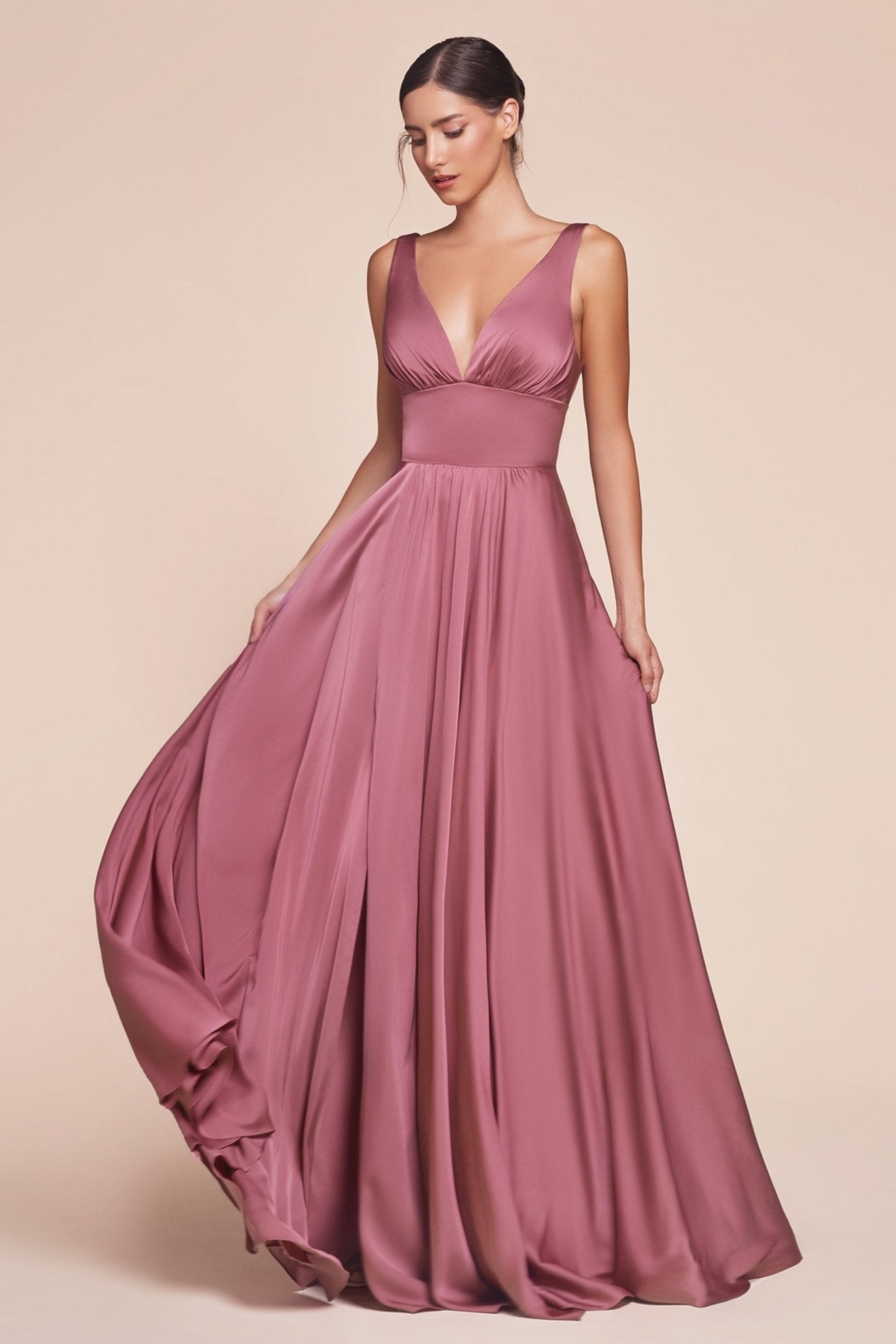 NELLIE Deep V Front Silky A Line Bridesmaid Formal Dress in Australia | One Honey Boutique