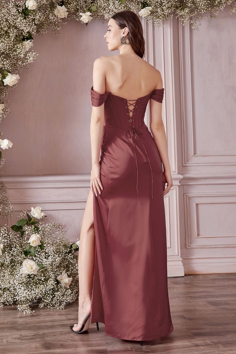 TYRA Off-Shoulder Removable Strap Boned Corset Satin Bridesmaid Prom Dress