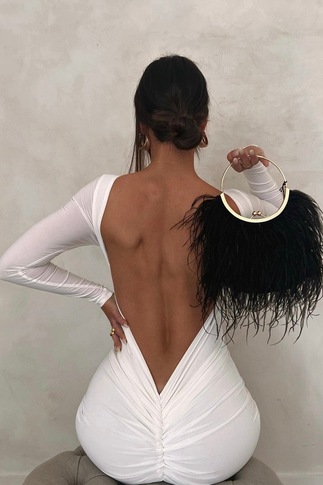 MÉLANI The Label CAMILA Long Sleeve Backless Semi Formal Midi Dress