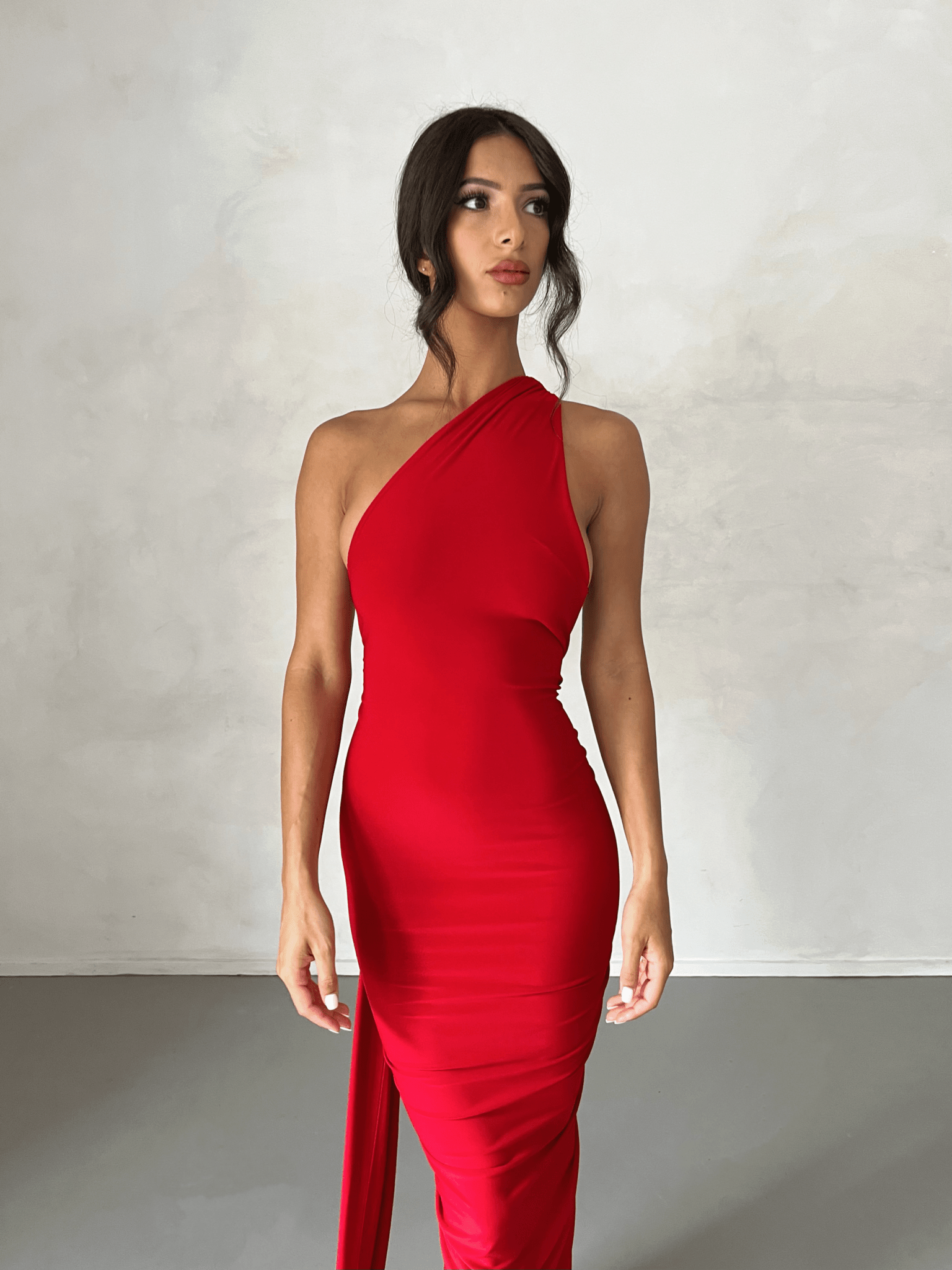 MÉLANI The Label CONSTANTINA Asymmetric Halterneck Midi Dress in Australia | One Honey Boutique