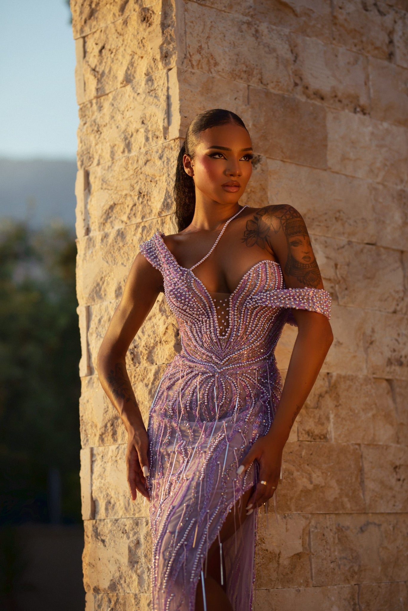 MINNA Fashion ESTELA beaded fringe mermaid formal dress, off-shoulder, Brisbane to Gold Coast