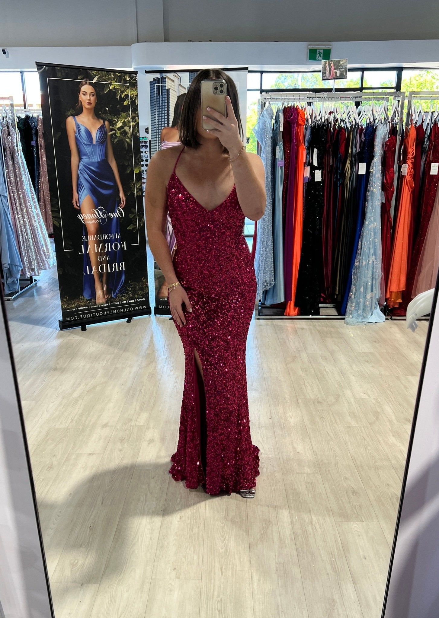 Honey Couture ZOEY Magenta Hot Pink Sequin Corset Lace Up Formal Dress in Australia | One Honey Boutique