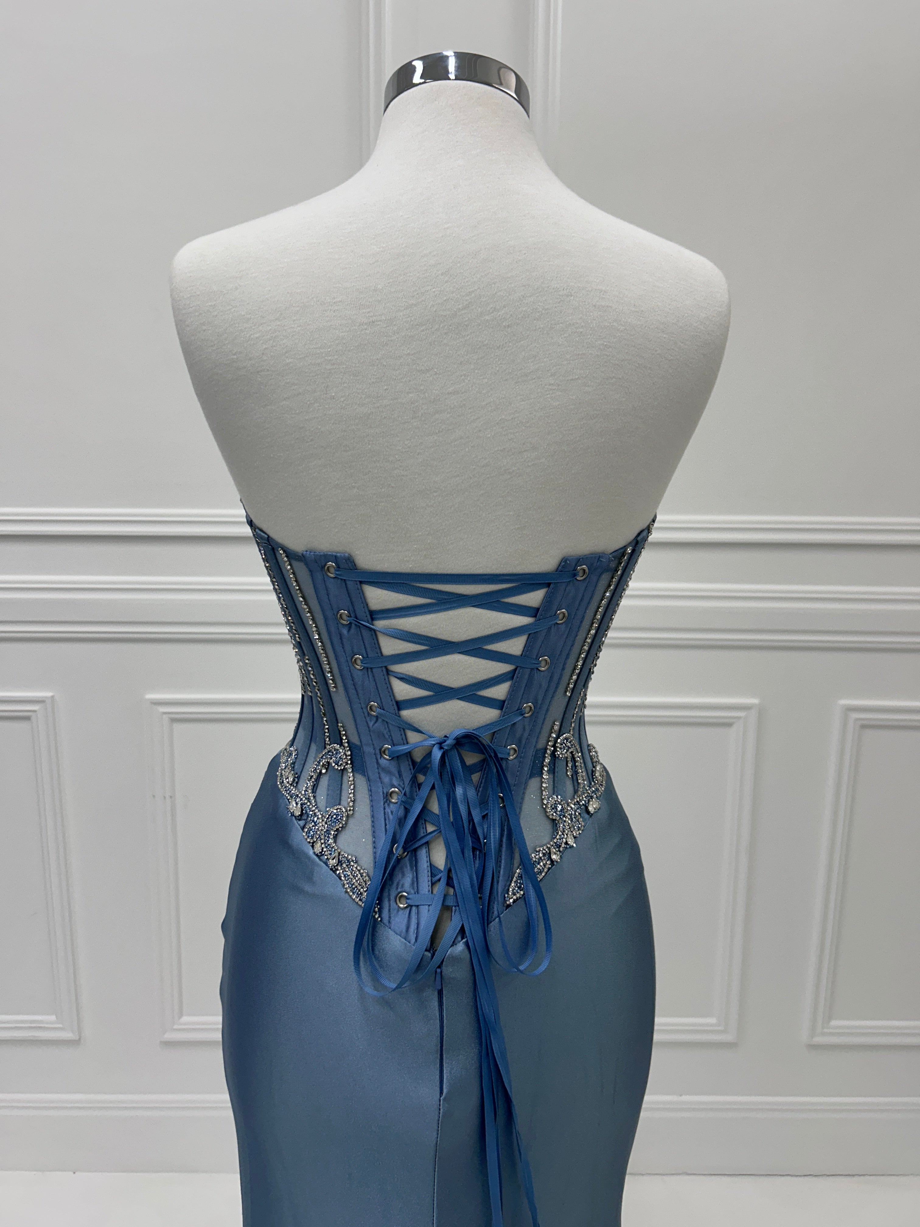 JUANITA Strapless Rhinestone Corset prom gown with lace-up back, perfect for red carpet moments. Brisbane to Gold Coast, Australia.