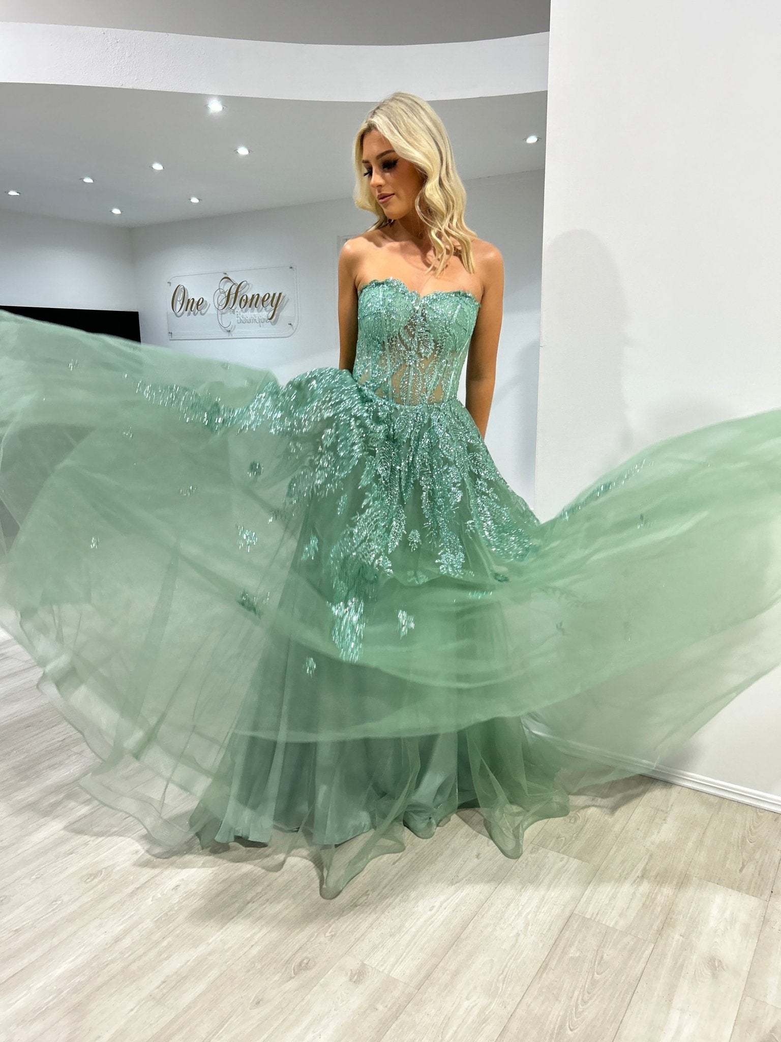 MERCER Strapless Glitter Ball Gown Formal Dress in Australia | One Honey Boutique