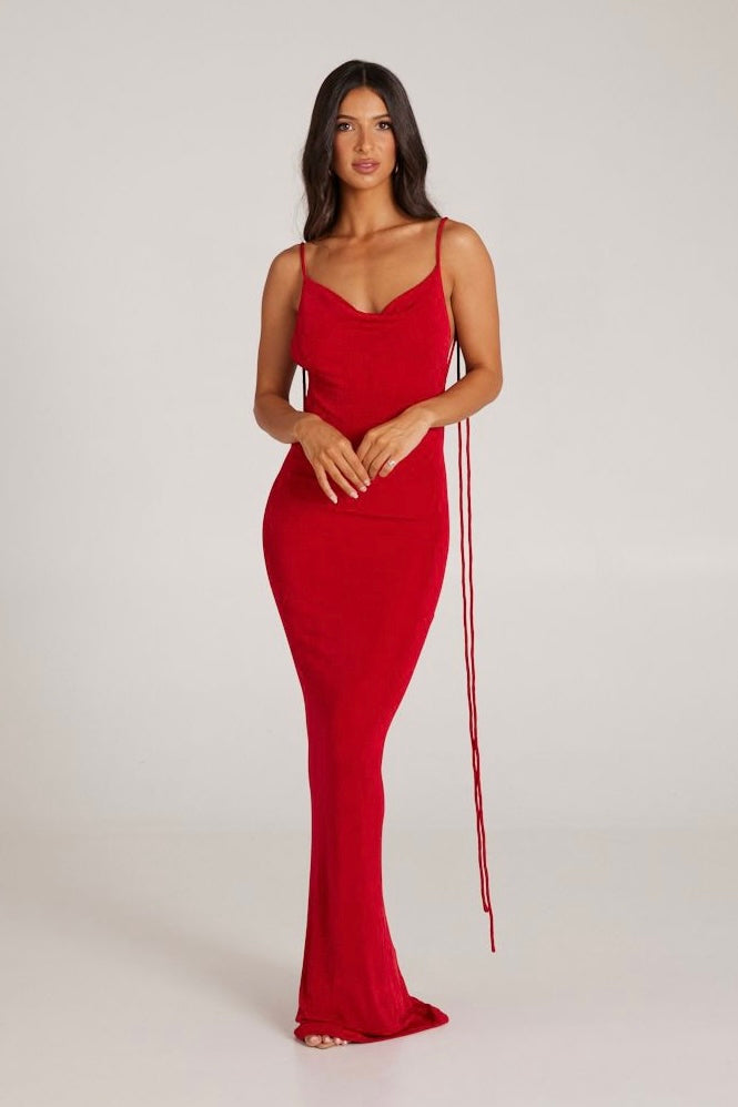 MÉLANI The Label CRISTINA Red Drape Low Back Dress