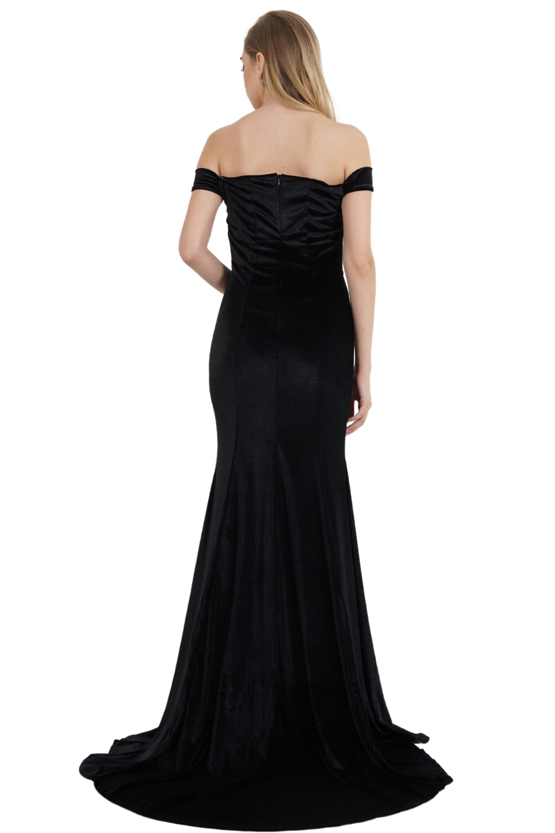 BRONWYN Velvet Off Shoulder Mermaid Dress with sweetheart neckline, perfect for formal events. Elegant winter bridesmaid gown Brisbane to Gold Coast.