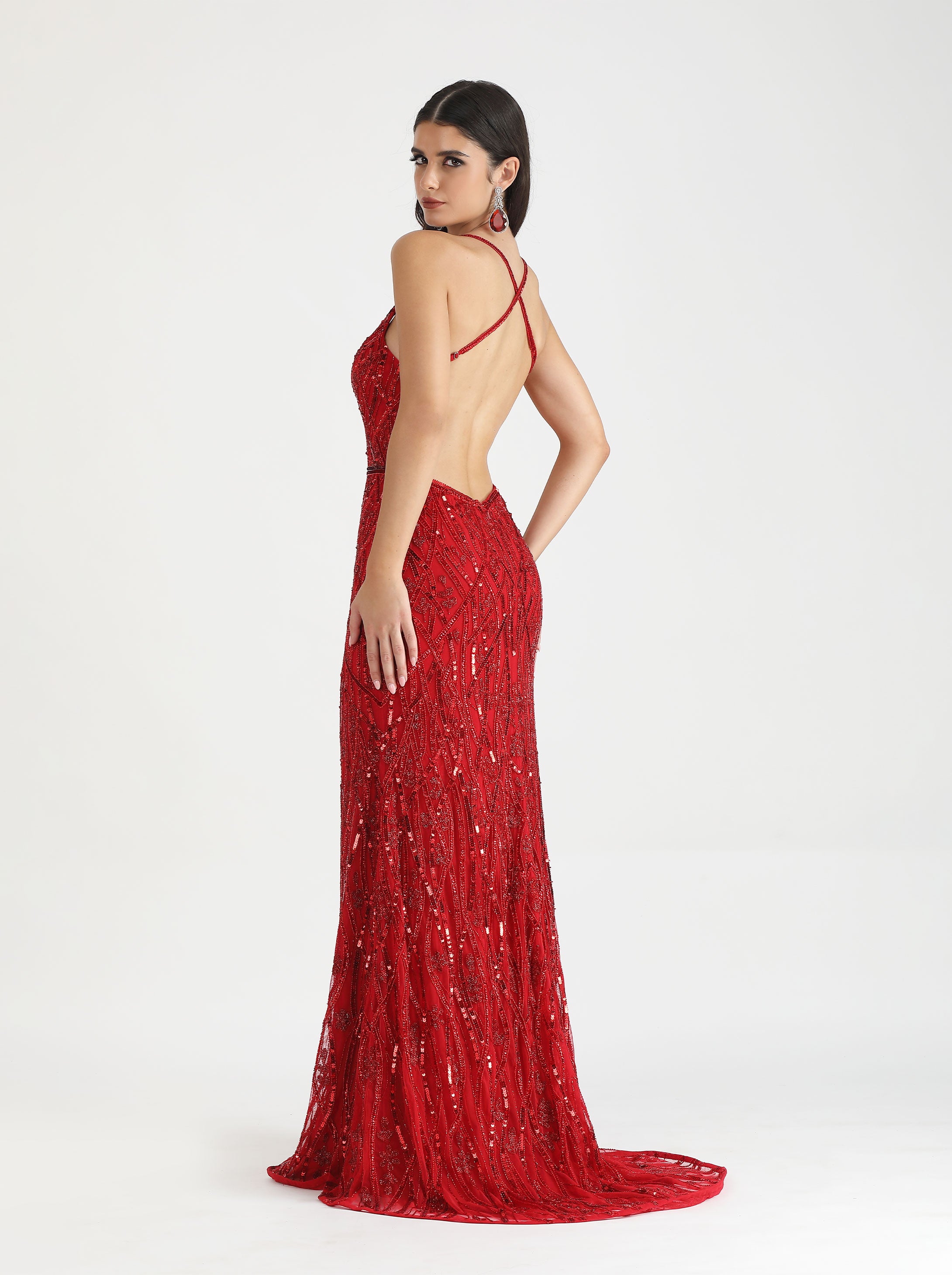 BELLE COUTURE 9134 red beaded low back prom gown, fitted silhouette, Australia. Brisbane to Gold Coast.