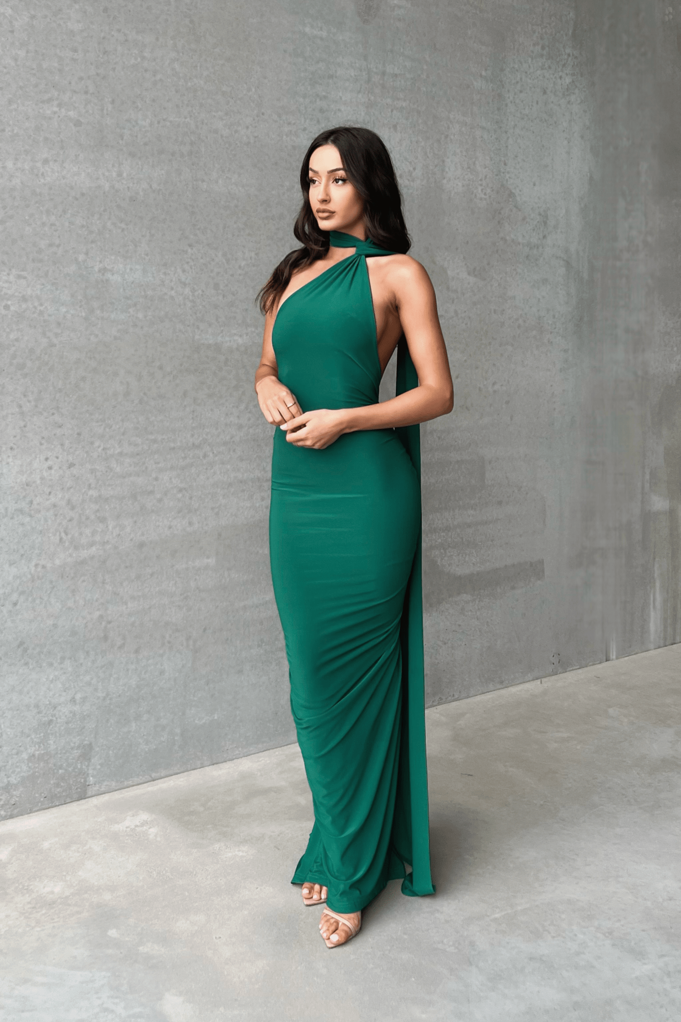 MÉLANI The Label CONSTANTINA Asymmetric Halterneck Midi Dress in Australia | One Honey Boutique