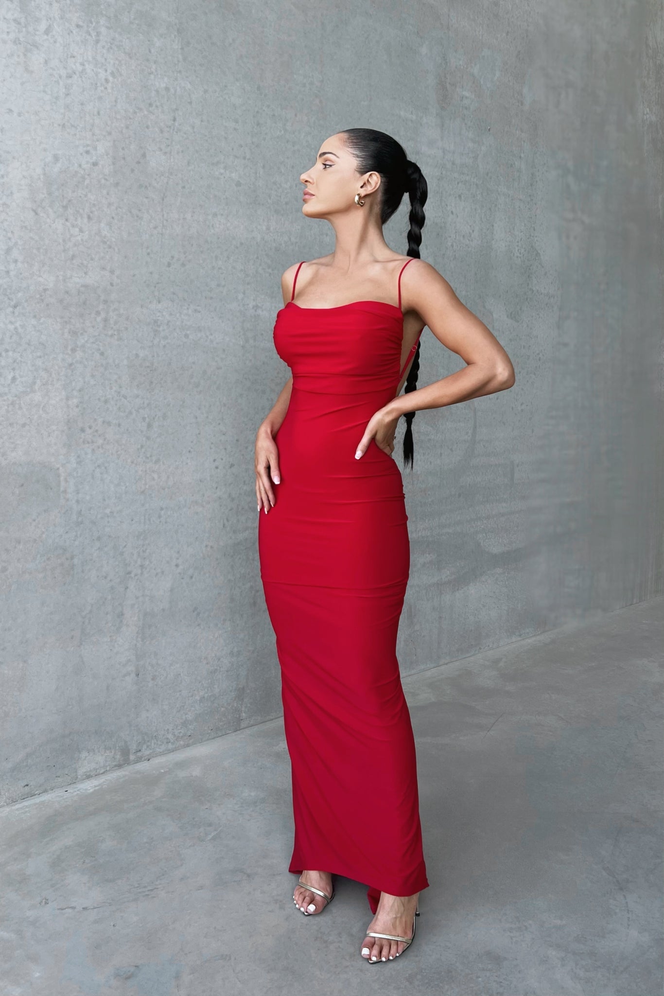 MÉLANI The Label CELINA Red Bum Ruched Backless Dress