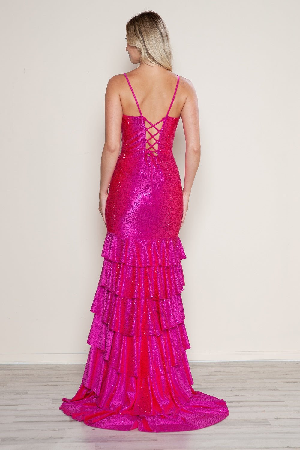 DALLAS Beaded V - Neck Tiered Slit Prom & Formal Dress in Australia | One Honey Boutique