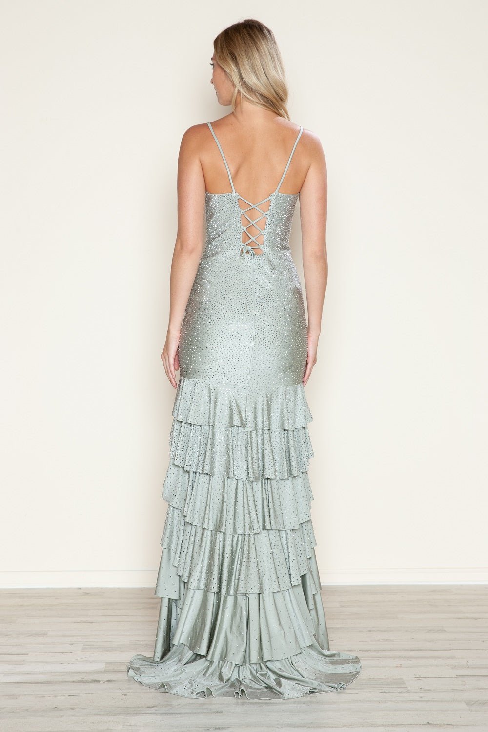 DALLAS Beaded V - Neck Tiered Slit Prom & Formal Dress in Australia | One Honey Boutique