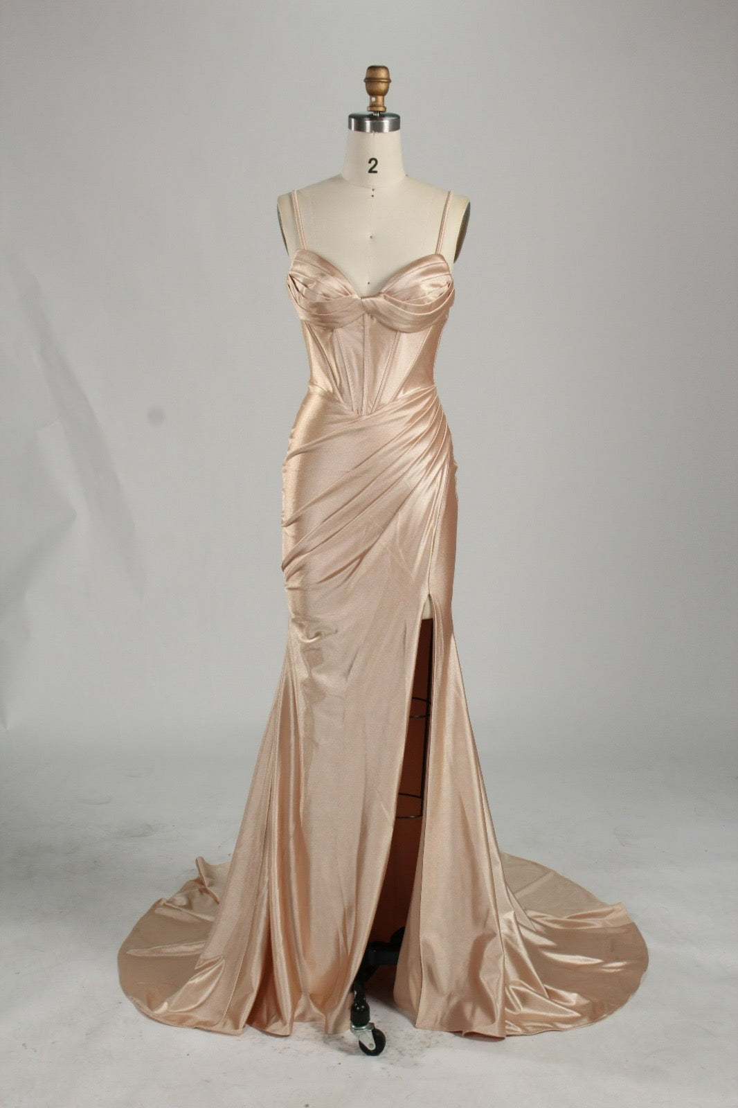 Honey Couture NOLANI Satin Boned Bustier Mermaid Prom Dress with leg split, designer formal wear from Australian Formal Store.