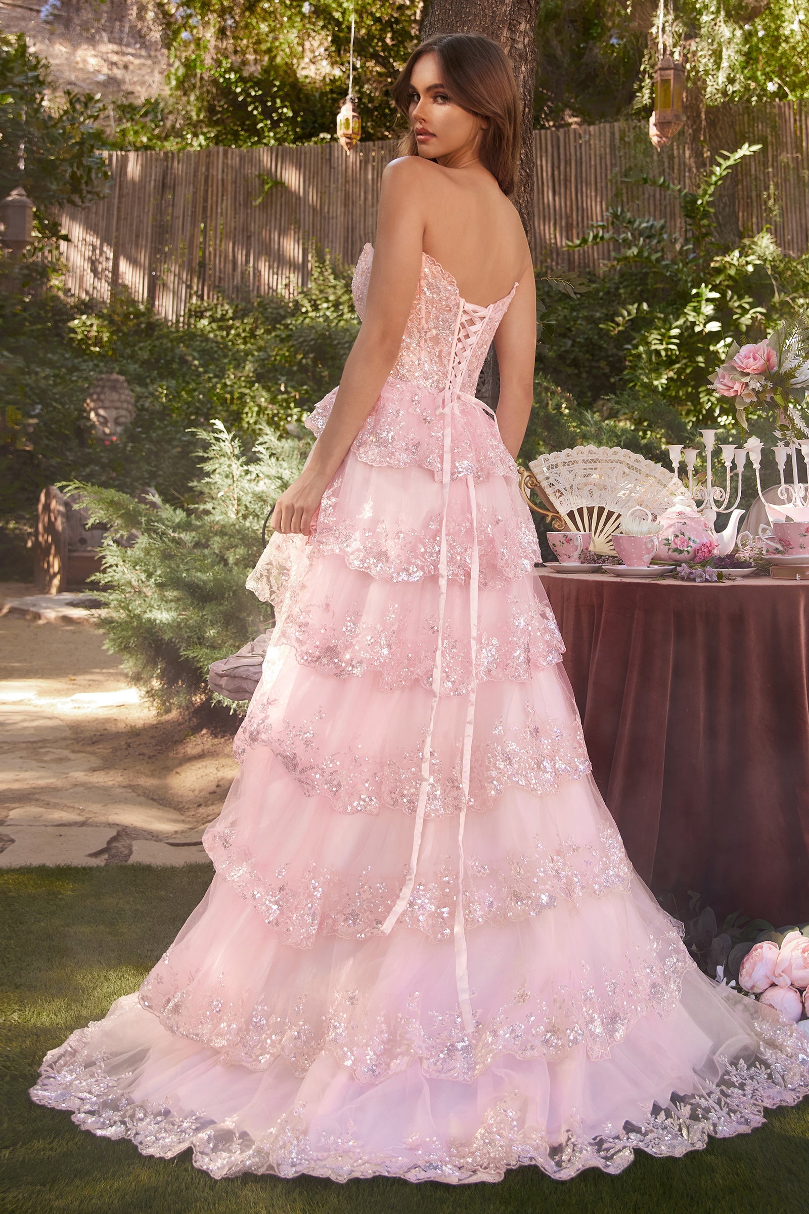 APOLLO Navy or Pink Strapless Layered Tulle Ball Gown Formal Dress