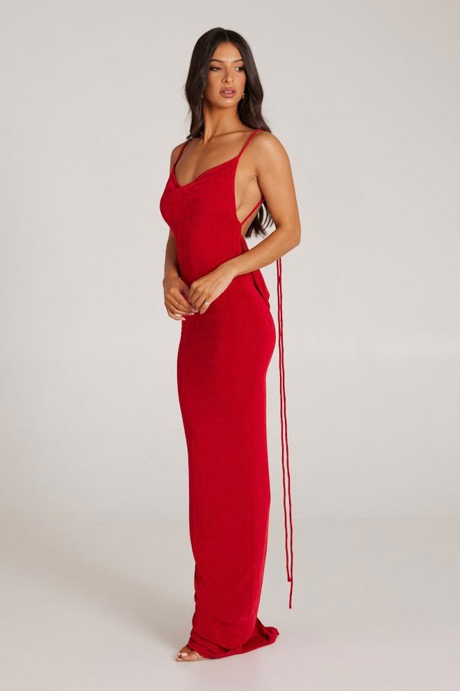 MÉLANI The Label CRISTINA Red Drape Low Back Dress