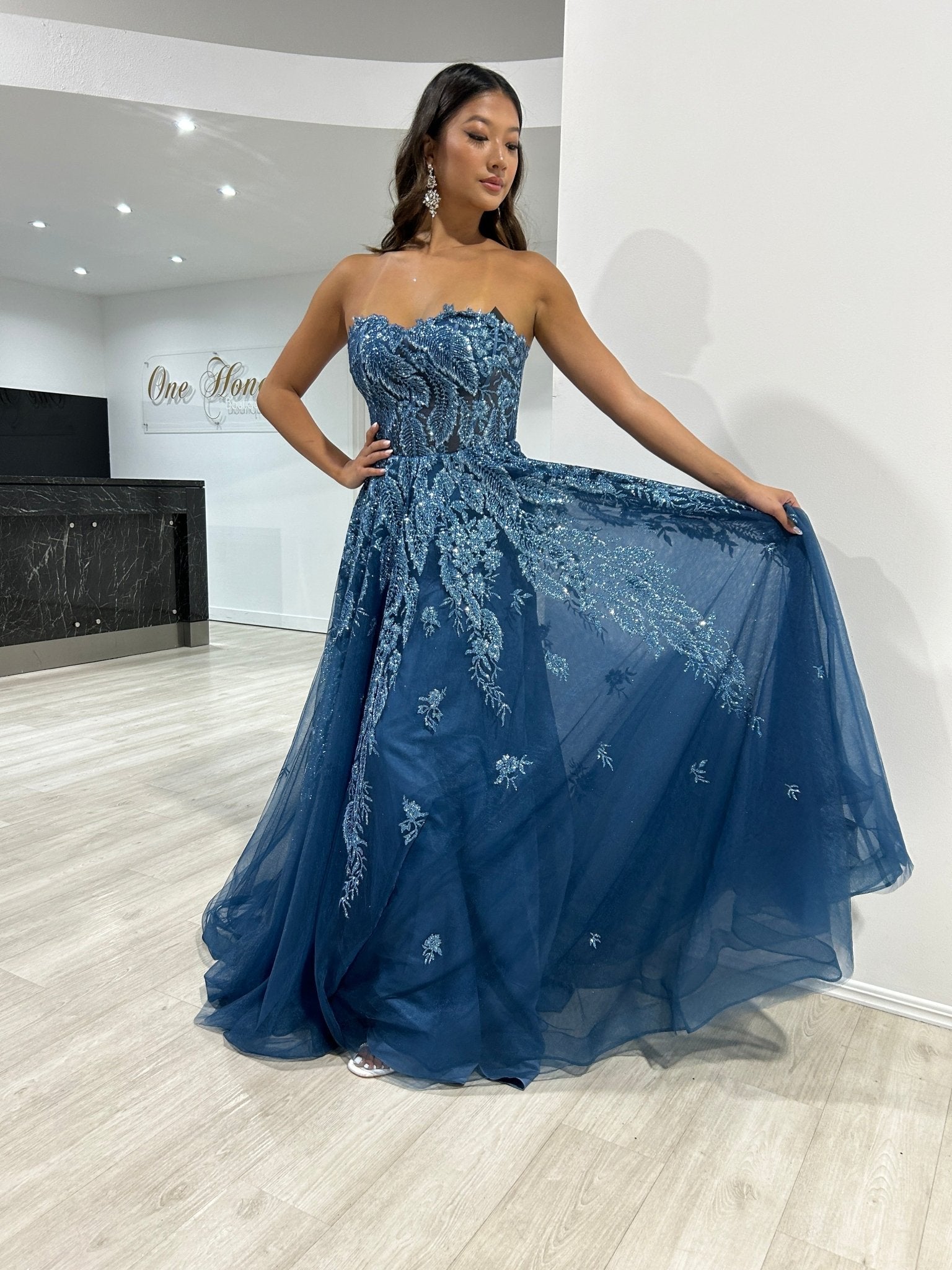 MERCER Strapless Glitter Ball Gown Formal Dress in Australia | One Honey Boutique