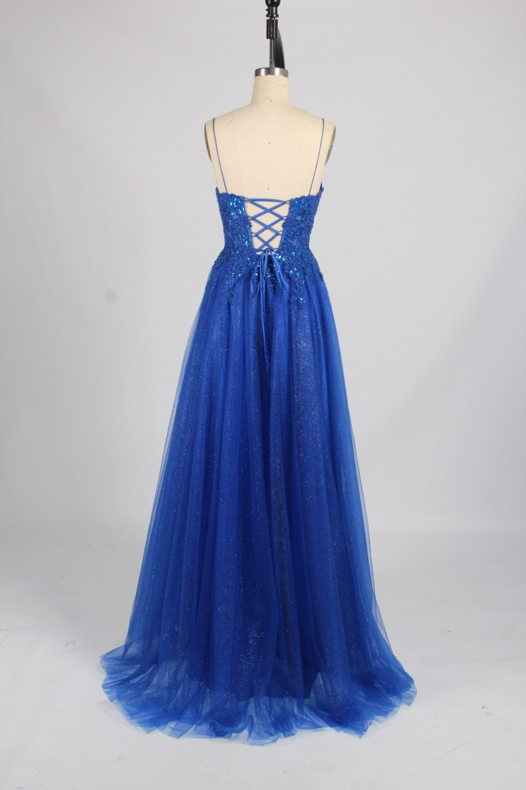 Honey Couture LYRA blue formal dress with lace bodice and corset back, perfect for prom. Designer Australian formal dress.
