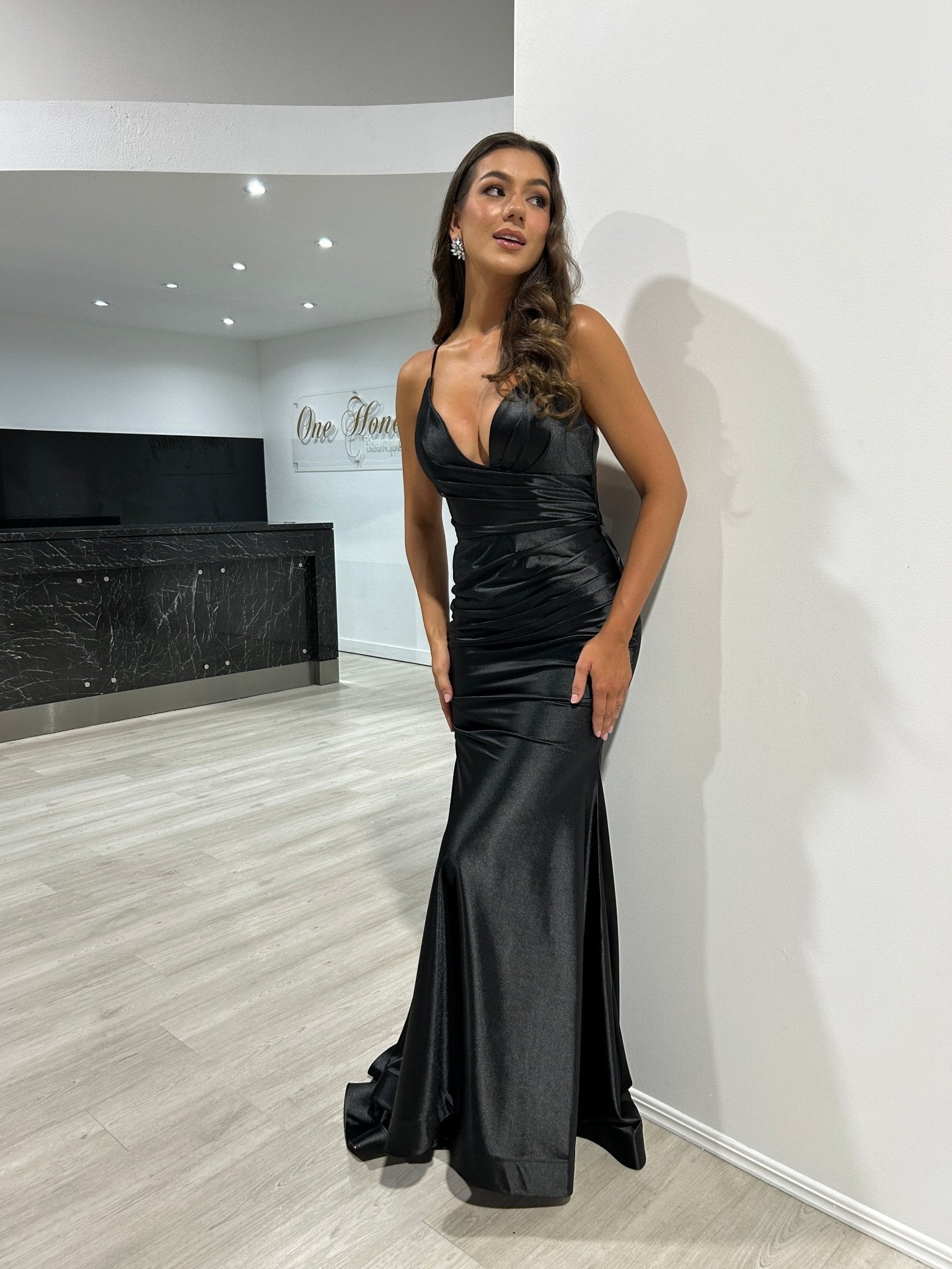 CHARLIE Stretch Satin Mermaid Prom & Formal Dress in Australia | One Honey Boutique