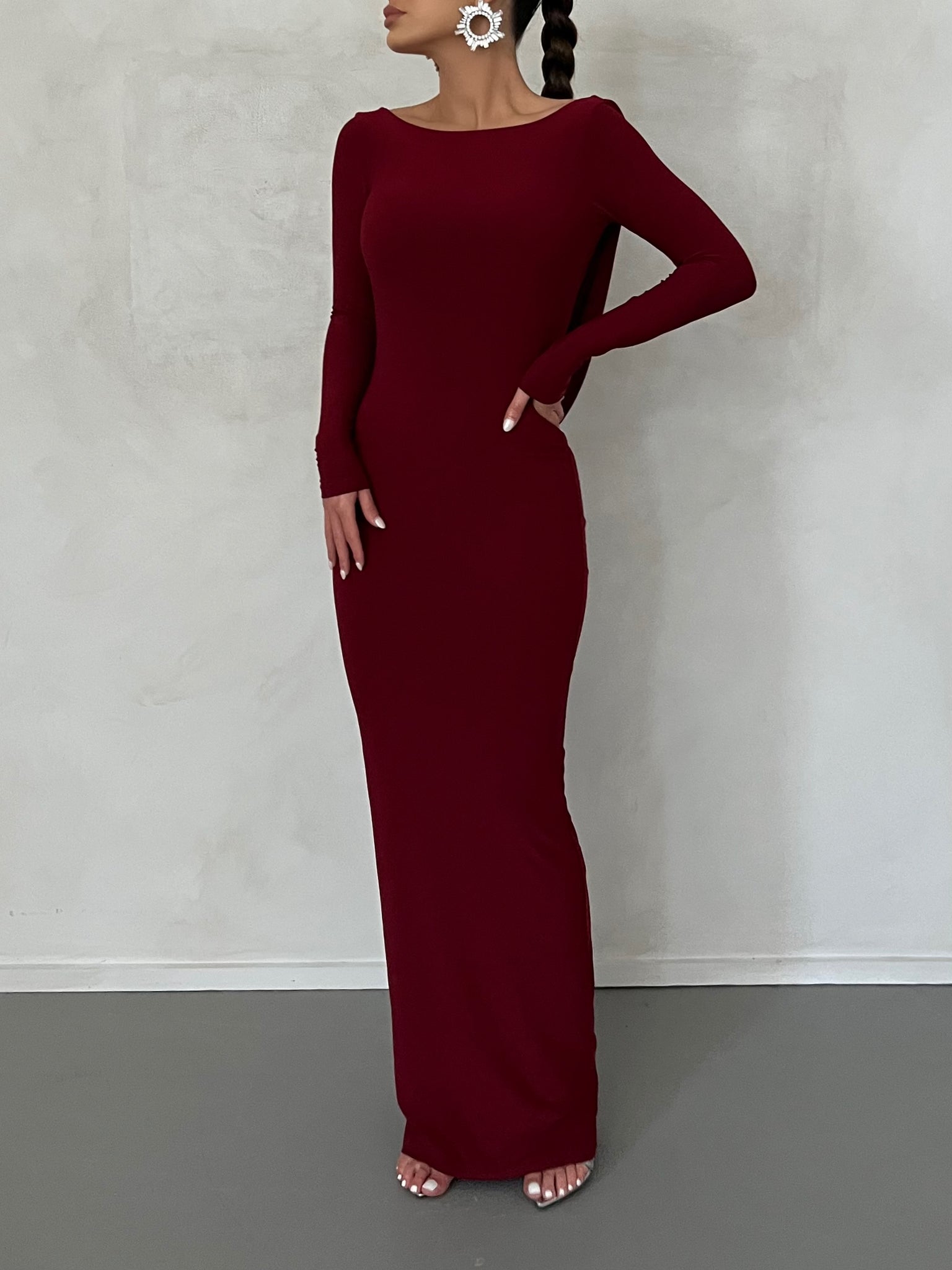 MÉLANI The Label AMARI Wine Reversible Long Sleeve Dress