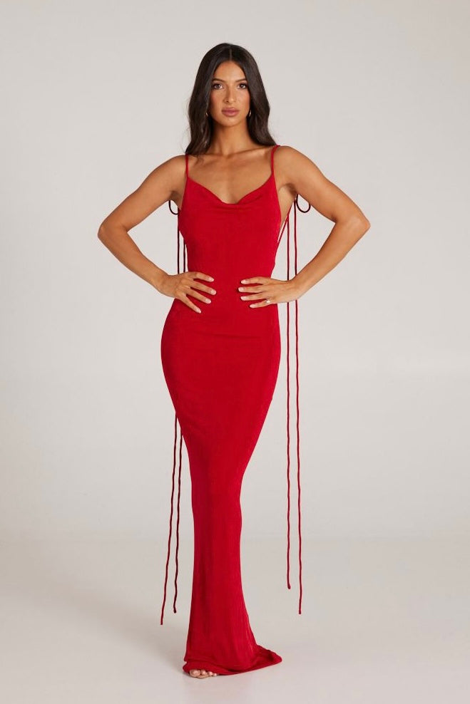 MÉLANI The Label CRISTINA Red Drape Low Back Dress