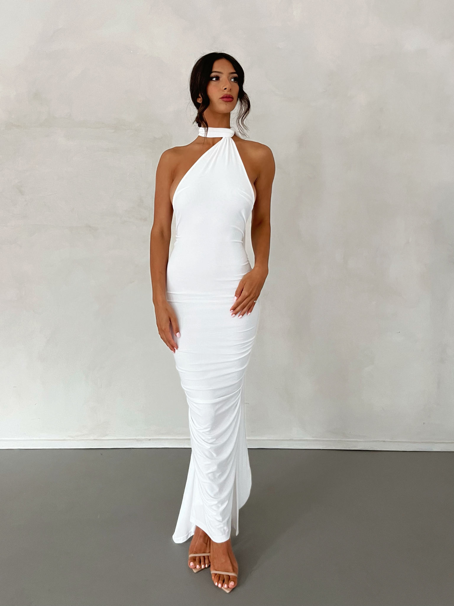 MÉLANI The Label CONSTANTINA Asymmetric Halterneck Midi Dress