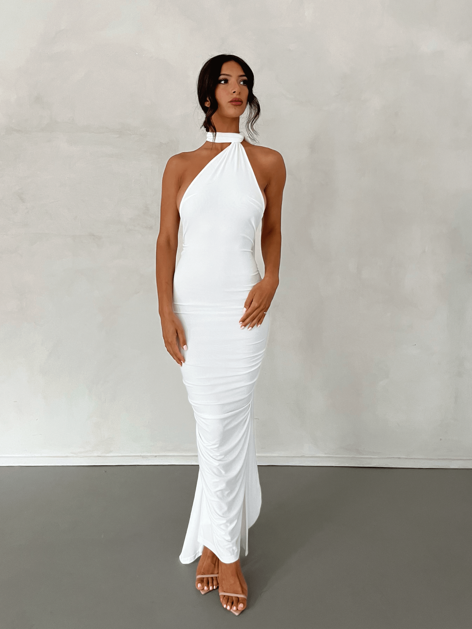 MÉLANI The Label CONSTANTINA Asymmetric Halterneck Midi Dress in Australia | One Honey Boutique
