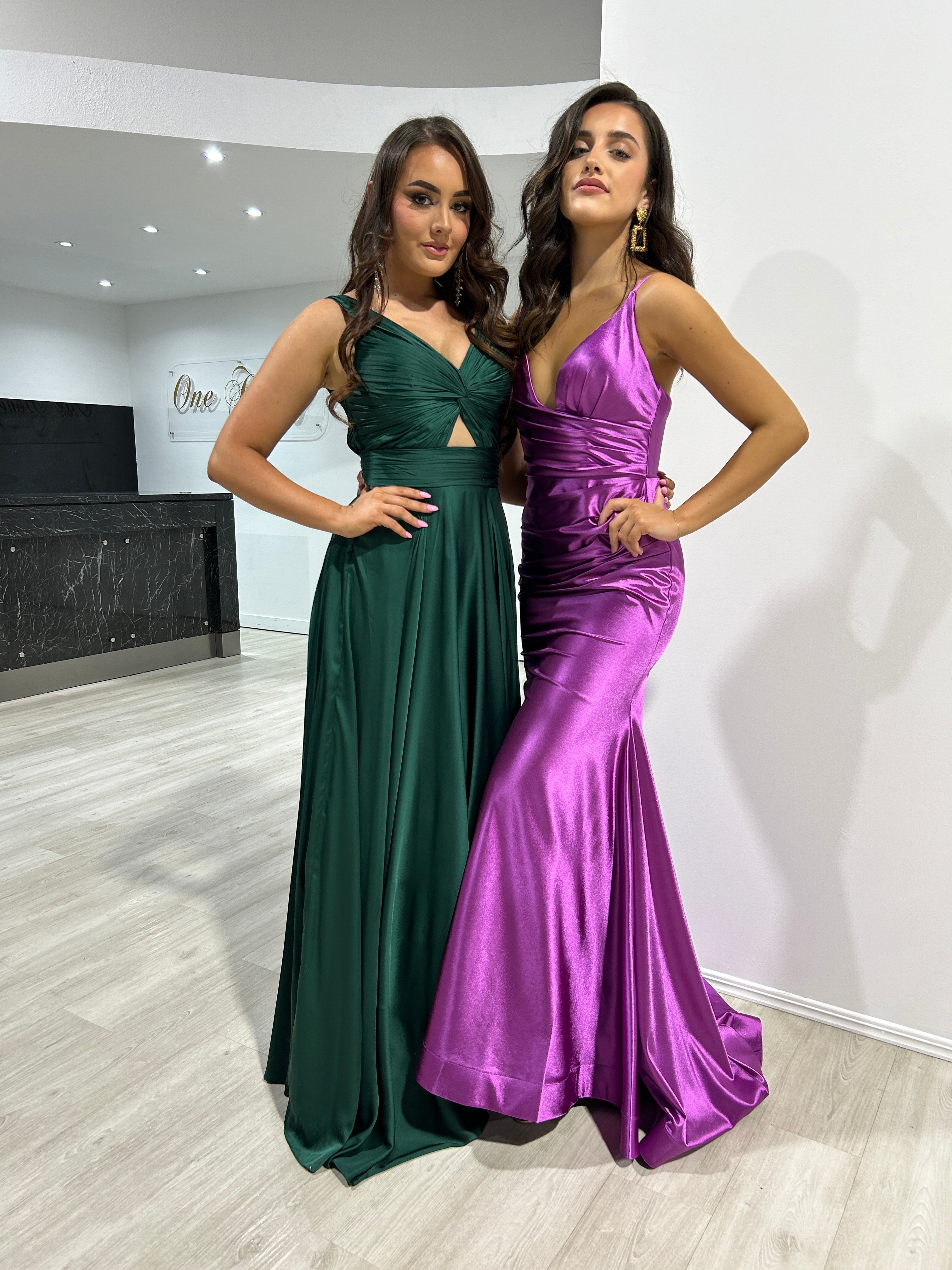 CHARLIE Stretch Satin Mermaid Dress with pleated bodice and waist, perfect prom style. Featured with evening gowns. Brisbane to Gold Coast.