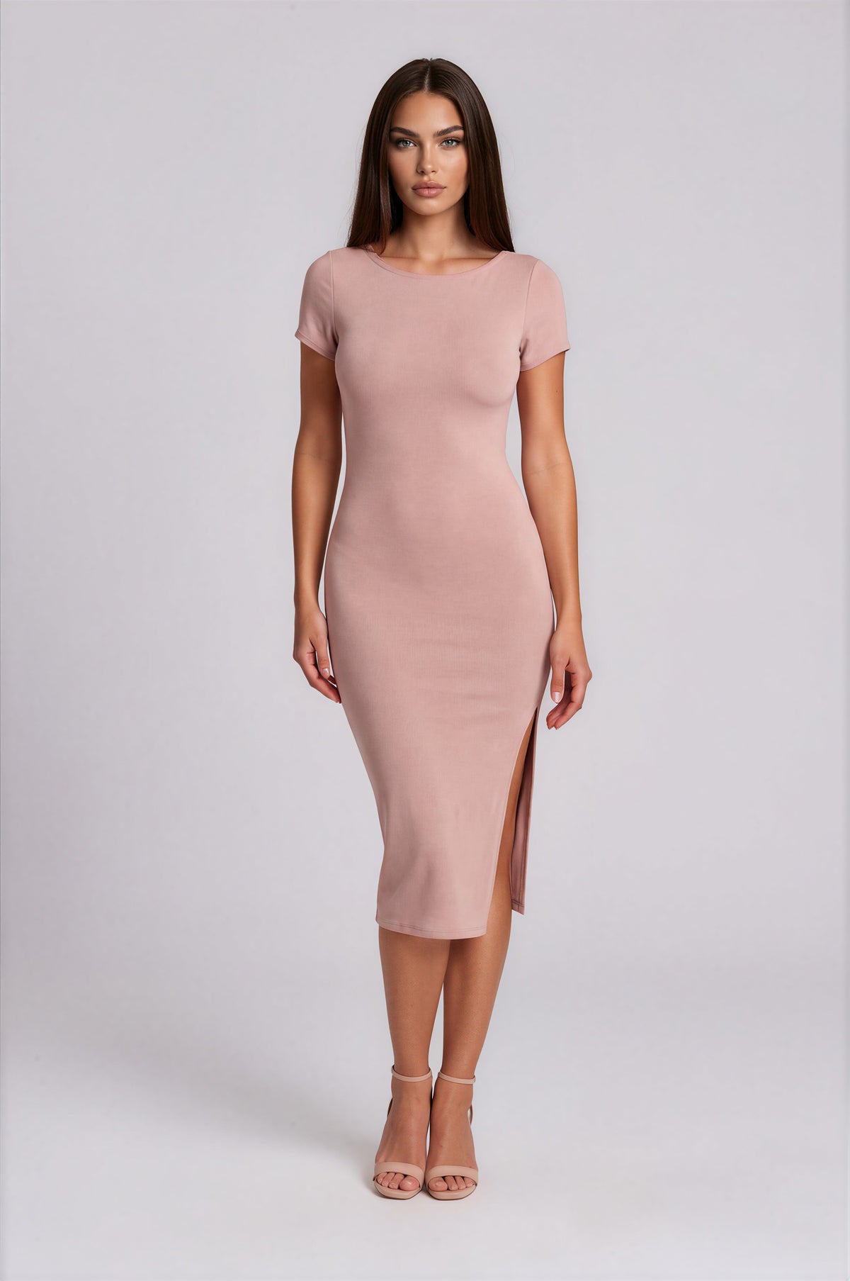 Honey Couture BLUSH Lace Back Short Sleeve Bandage Midi Dress