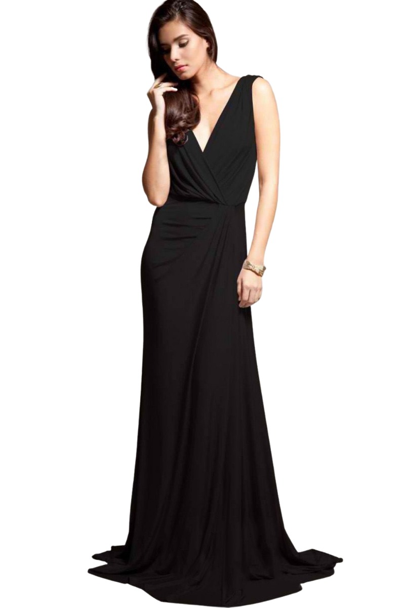 BRIDGETTE deep-V neckline bridesmaid dress with draped column skirt, V neck. Silk jersey gown, Brisbane to Gold Coast, Australia.