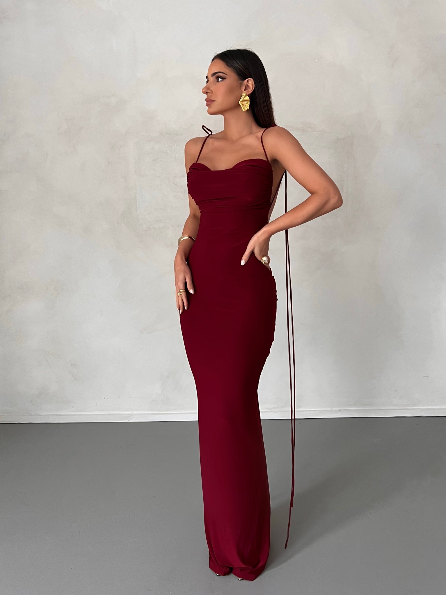 MÉLANI The Label JIANI Low Back Dress in Wine