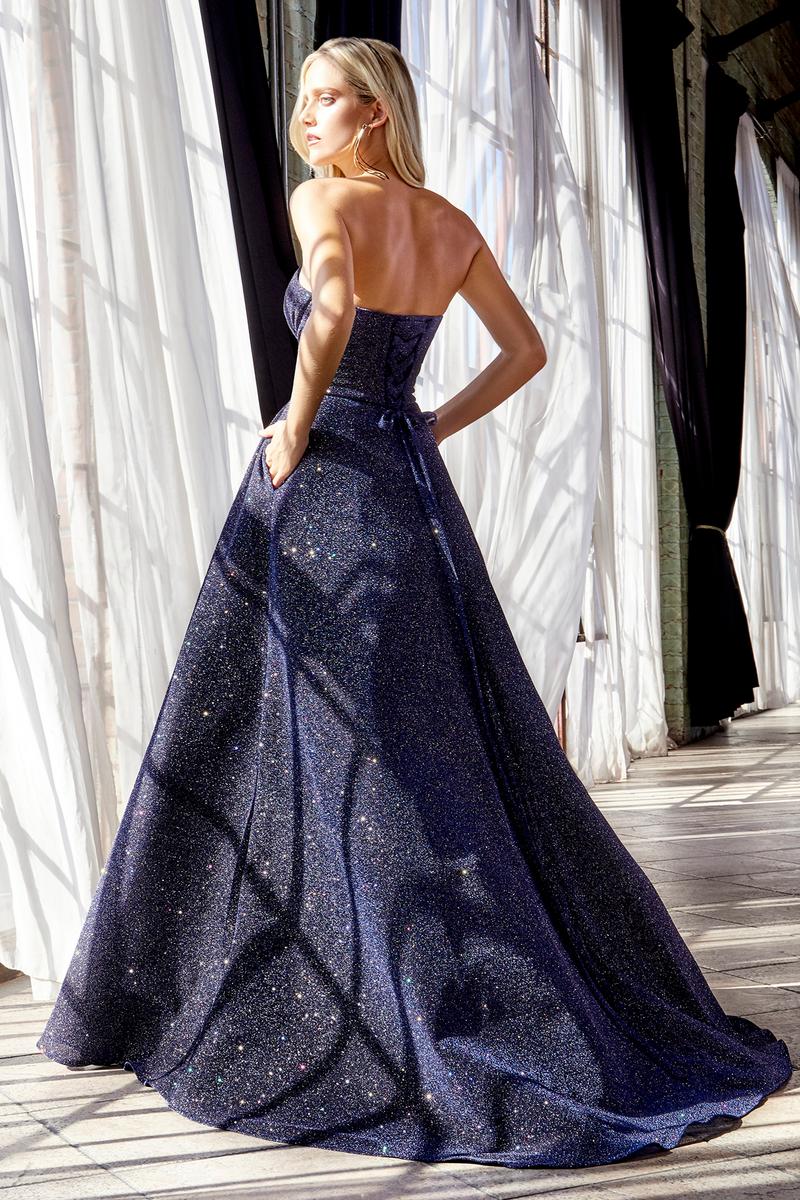 Honey Couture POLLY Midnight Blue Glitter Shimmer Strapless Ballgown Formal Dress