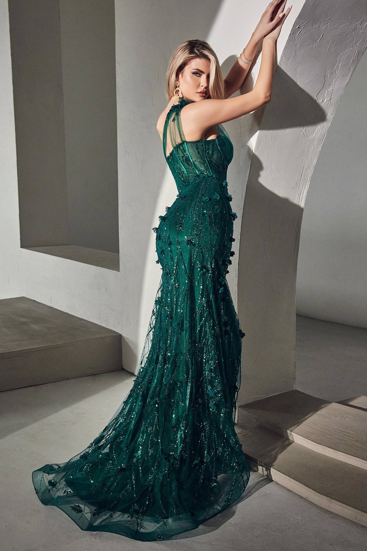 AMINA One Shoulder Glitter Tulle Mermaid Formal Dress