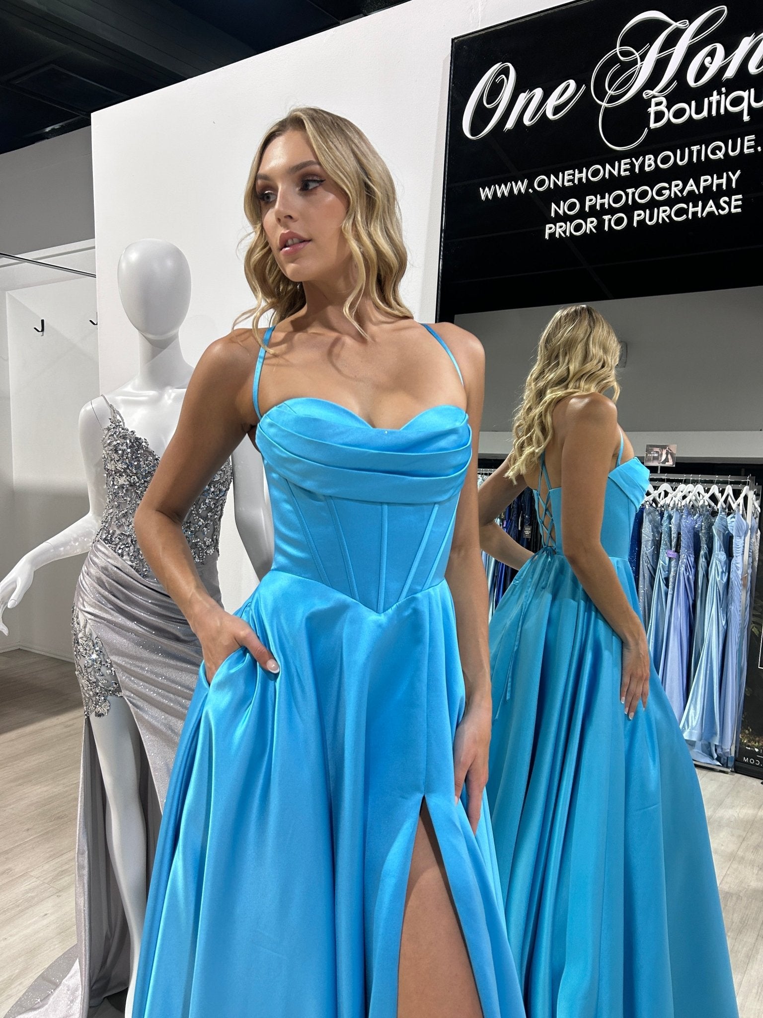 Honey Couture BRIELLA Satin Corset Ball Gown Formal Dress in Australia | One Honey Boutique