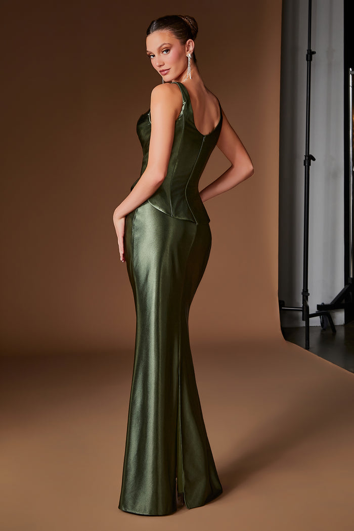 CHANTELLE Square Neck Satin Formal Gown with Draped Waist