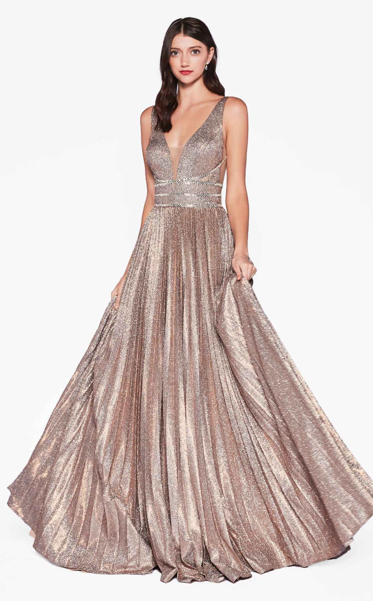Honey Couture ANYA Copper Shimmer A Line Formal Gown Dress