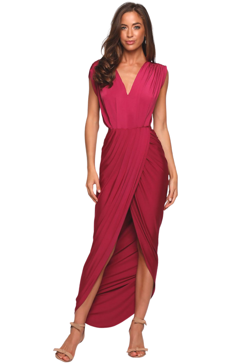 CARLA Silk Jersey Mermaid Maxi Dress with V Neckline and Tulip Wrap Skirt Bridesmaid Dress Brisbane to Gold Coast