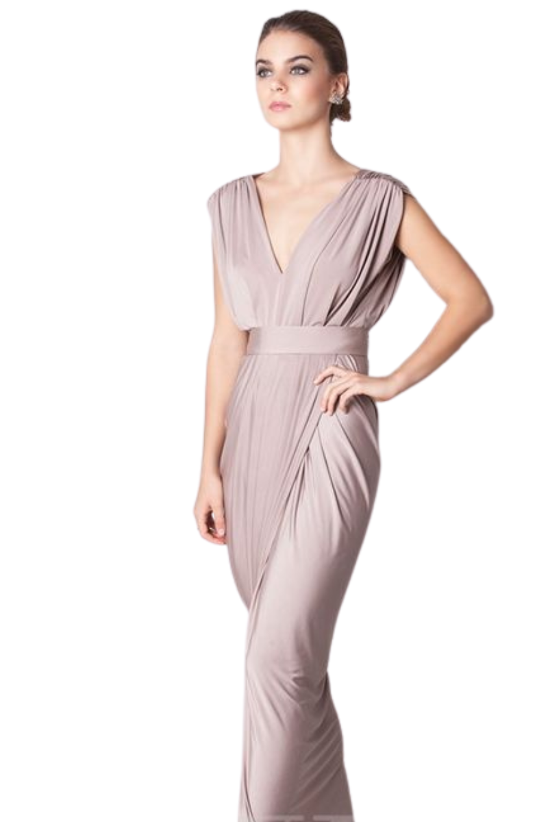 CARLA Silk Jersey Mermaid Bridesmaid Maxi Dress with V neck and gathered sleeves, Brisbane to Gold Coast