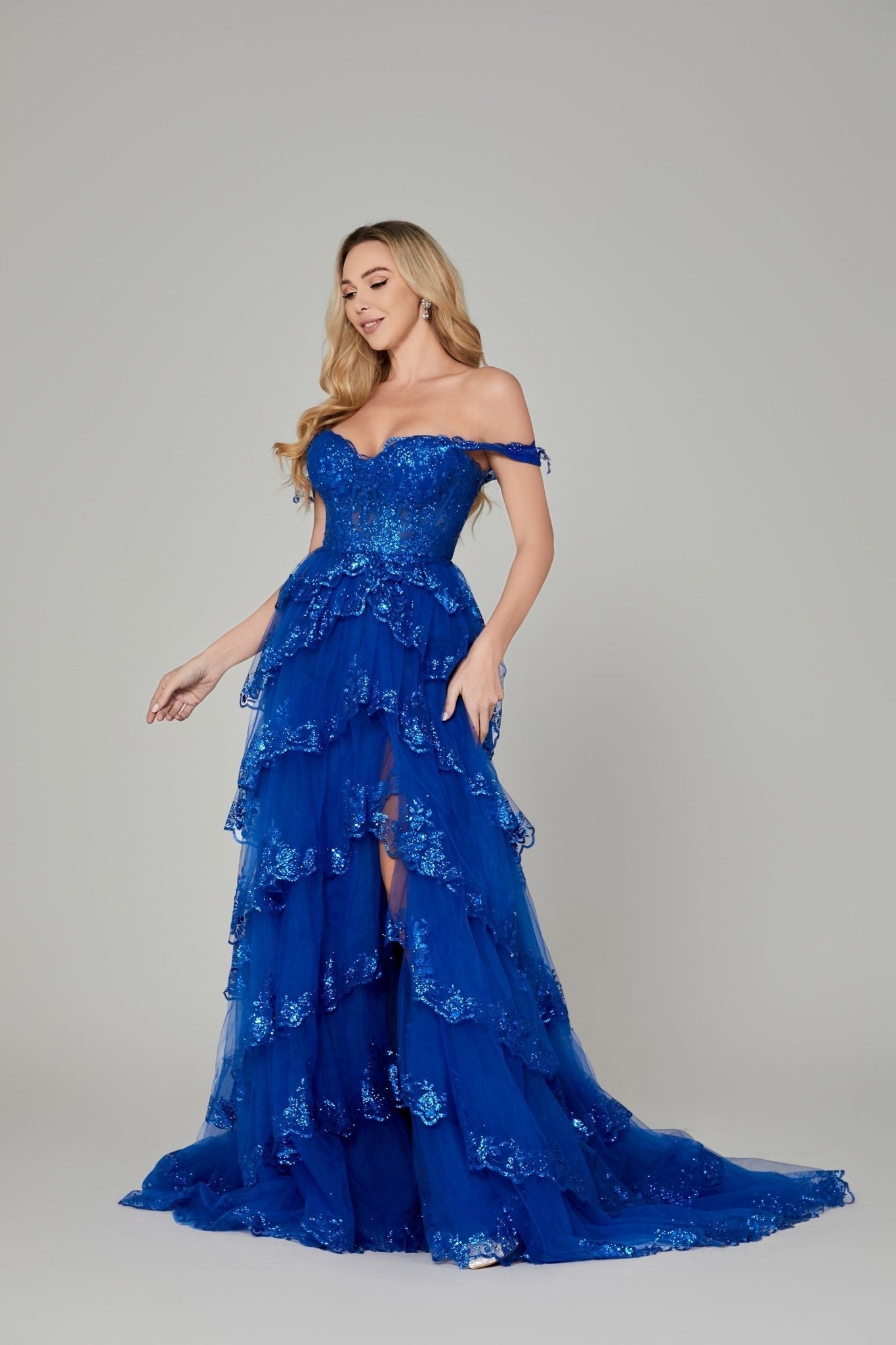 Honey Couture NATASHA Off Shoulder Layered Tulle Ball Gown, Australian Designer Evening Dress, Prom Gown, Affordable Fashion